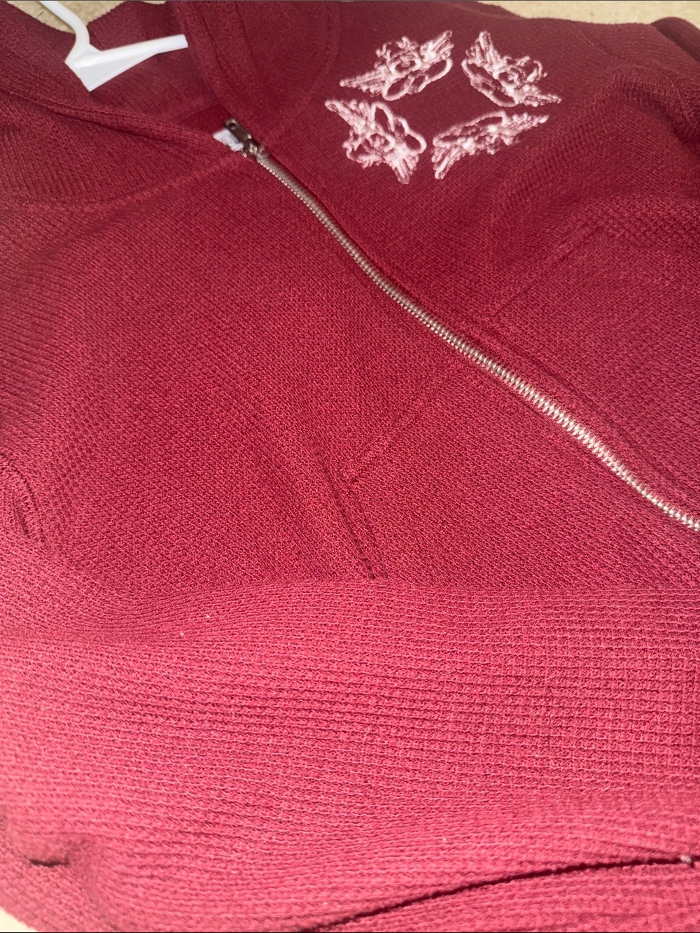 Boys Lie Maroon Zip-Up Sweater with Embroidered Chest Detail